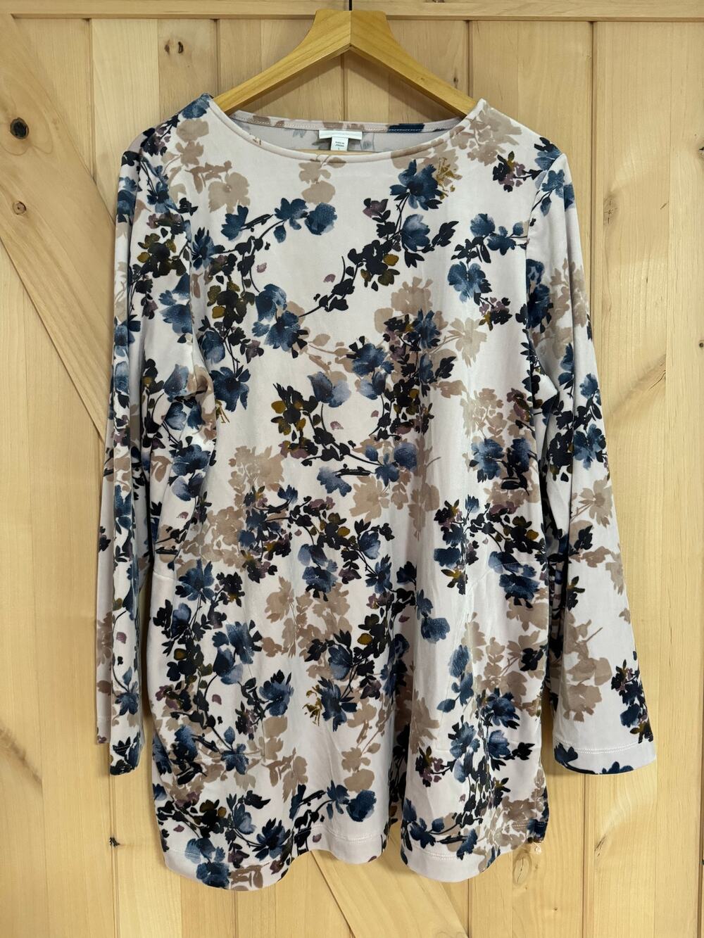 Pure Jill | Floral Velvet/Velour Tunic Top with Pockets | Size Large
